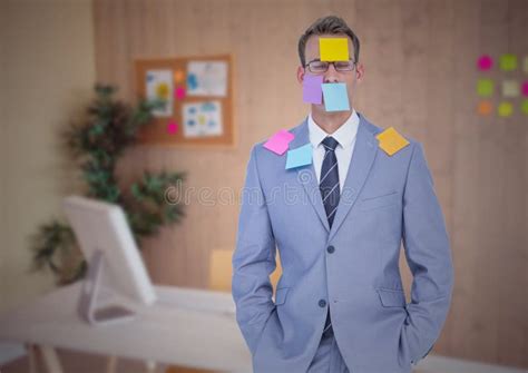 Businessman With Sticky Notes Stuck On His Face Stock Image Image Of Generated Frame
