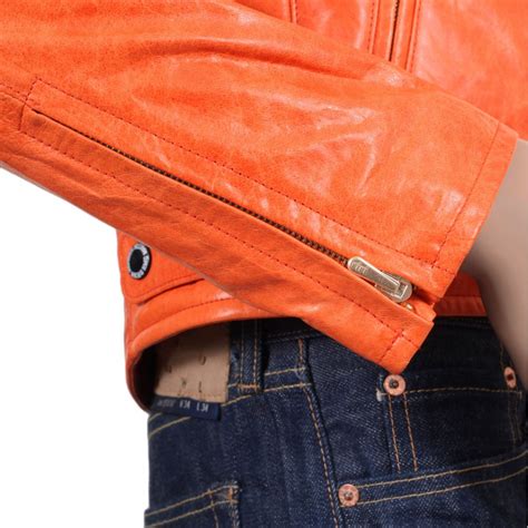 From biker leather jackets to bomber leather jackets and from leather coats to leather vests, we've got it all. Orange Leather Biker Jackets for Men by RMC Jeans UK