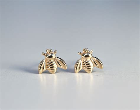 Bee Stud Earrings 14k Gold Honey Bee Earrings Bee Jewelry Etsy