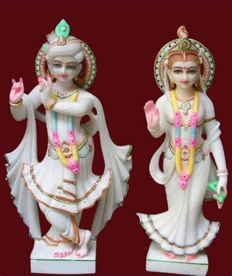 Painted Hindu White Marble Radha Krishna Statue For Temple Size 2