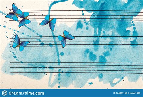 Old Music Sheet In Blue Watercolor Paint Blues Music