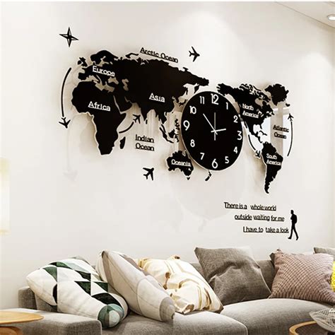 Creative Acrylic World Map Hanging Wall Clock Wall Decor Stickers Home