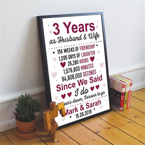Special gifts for wedding anniversary. 3rd Anniversary Gift Personalised Third Wedding ...