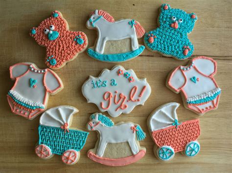 Baby Shower Cookies Custom Made For A Teal And Coral Themed Baby Shower