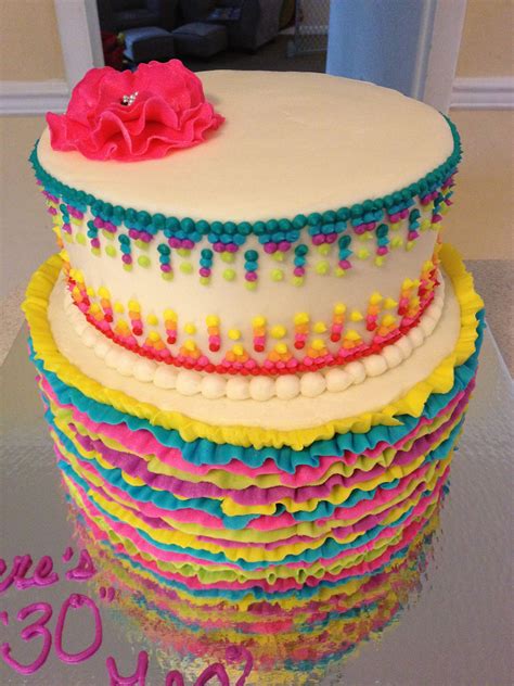 Mexican Themed Girly 30th Birthday Cake With Ruffles And Dot Details
