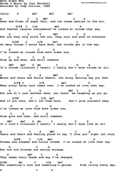 Song Lyrics With Guitar Chords For Both Sides Now Judy Collins 1968