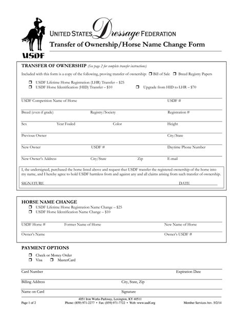 Usdf Transfer Of Ownershiphorse Name Change Form 2014 2021 Fill And