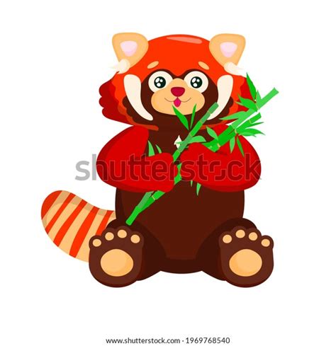 Sitting Cute Red Panda Bamboo Little Stock Vector Royalty Free