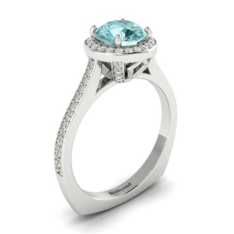 Aquamarine White Gold Halo Engagement Ring Edelweiss By Brilliyond