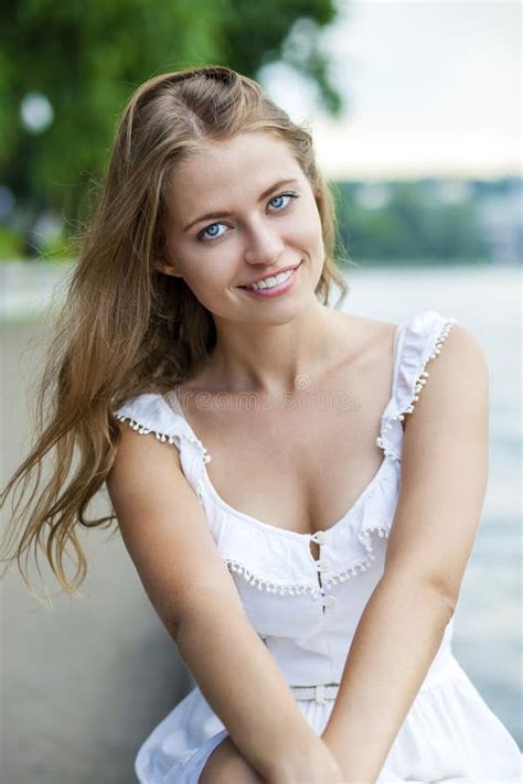 Portrait Close Up Of Young Beautiful Blonde Woman On Background Stock