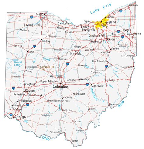 Ohio Map â€ Roads And Cities Large Map Vivid Imagery 11