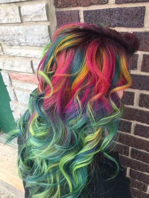 Rainbow Hair Neon Hmbundy Rainbow Hair Hair Styles Hair