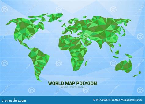 Green Monotone World Map Polygon On Blue Background Concept Of Digital