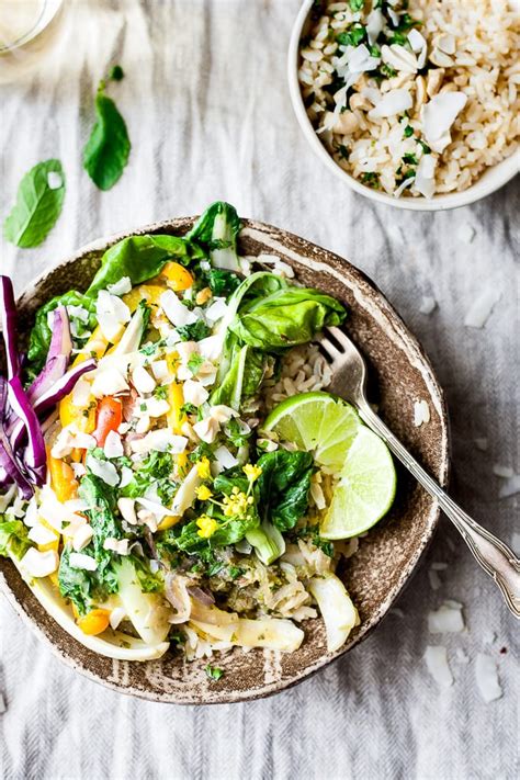 Add green curry, green chili, lemon grass and eggplants, steamer about 7 min. Vegetarian Thai Green Curry with Cashew Rice • Salted Mint