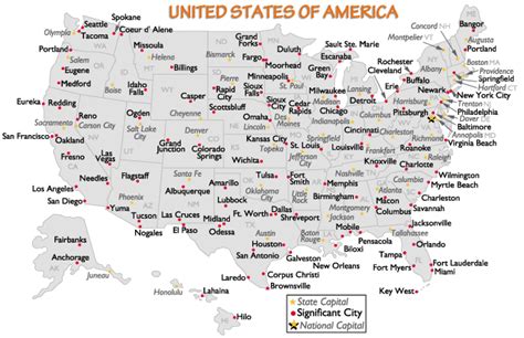 United States Major Cities And Capital Cities Map