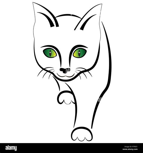 The Simple Execution Of A Cat With Green Eyes Isolated On A White Background Stock Vector Image