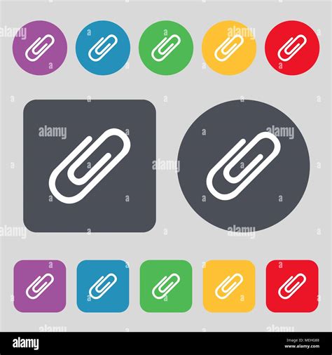 Paper Clip Icon Sign A Set Of 12 Colored Buttons Flat Design Vector