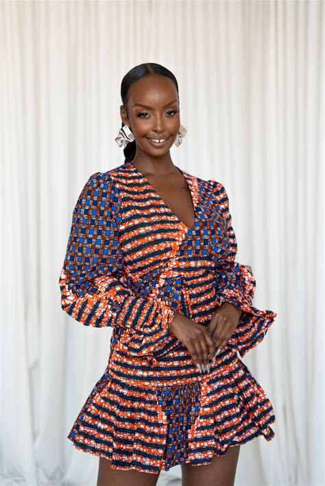 Fimi African Print V Neck Peplum Mini Dress Ofuure