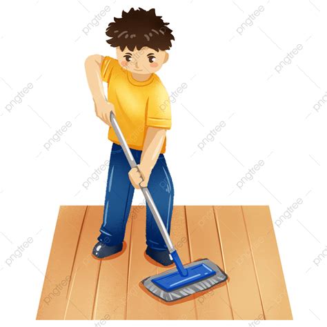 Cartoon Boy Mopping Floor Png Vector Psd And Clipart With