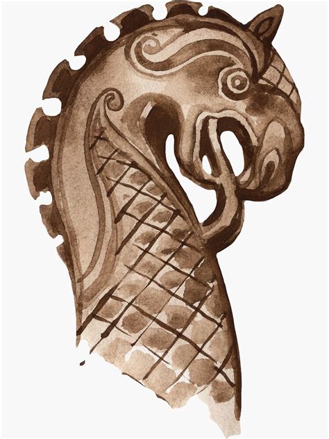 Viking Longship Dragon Figurehead In Watercolour Sticker For Sale By