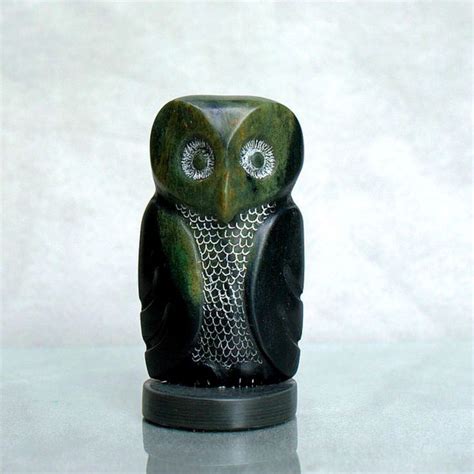 Small Owl Carving Soapstone Figurine On Black Base Etsy Canada