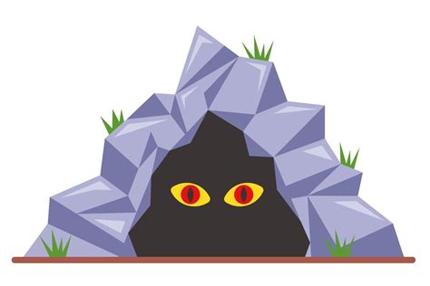Scary Eyes In A Dark Cave Flat Vector Illustration Isolated On White