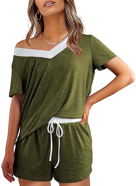buy kirundo 2021 women s short sleeves pajama sets v neck cute leopard printed tee and shorts 2