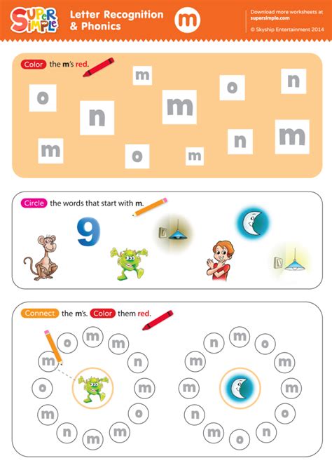 Letter Recognition And Phonics Worksheet M Lowercase Super Simple