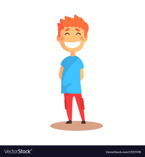 Cute Happy Laughing Boy Standing Colorful Cartoon Vector Image