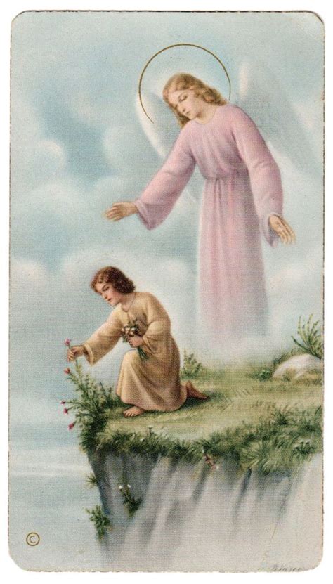 1964 My Guardian Angel Vintage Holy Card Printed In Italy Angel