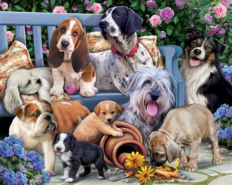 Dogs On A Bench 1000 Pieces Vermont Christmas Company Puzzle
