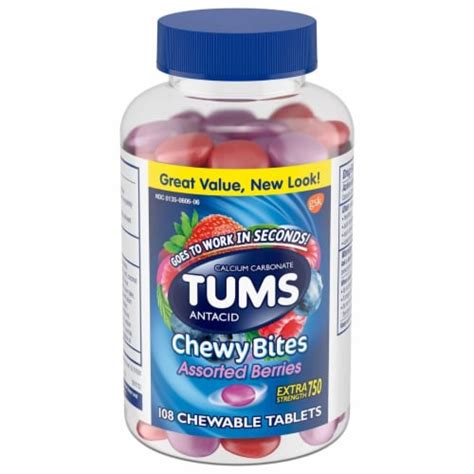 Tums Chewy Bites Antacid Tablets For Heartburn Relief Assorted Berries 108 Ct 1 Unit Smith