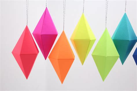 Paper Gem Templates Ornaments Neon Bright Rainbow Set Of 8 Etsy