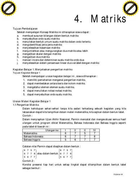 Contoh Matriks Dalam Kehidupan Sehari Hari Rumus Mate