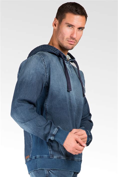 Level 7 Mens Knit Denim Vintage Washed Pullover Hoodie Shirts Premium