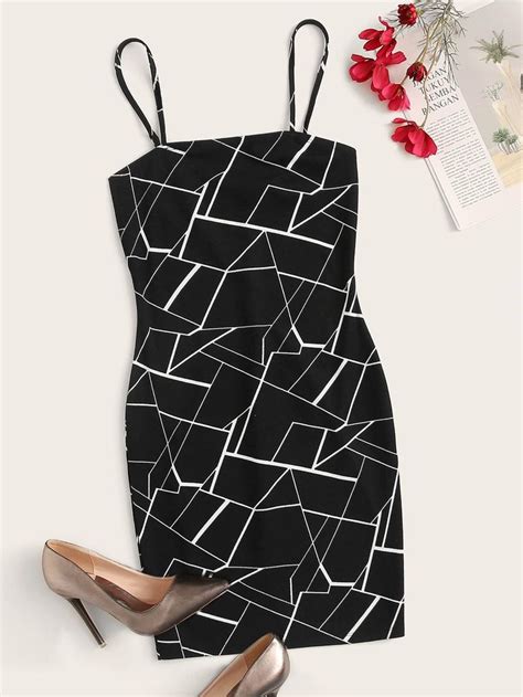Ad Plus Geo Print Cami Bodycon Dress Tags Sexy Black Geometric
