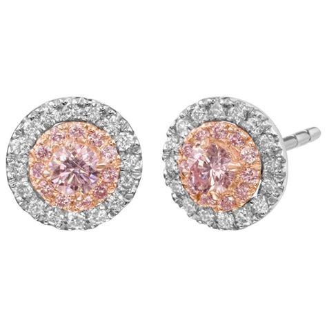 Natural Argyle Pink Diamond In Platinum And 18k Pink Gold Stud Earrings