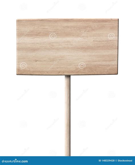 Simple Wooden Signpost Made Of Light Wood With Single Pole Stock