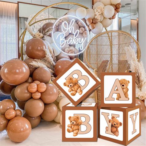 Buy Teddy Bear Baby Shower Boxes Party Decorations 4 Brown Baby