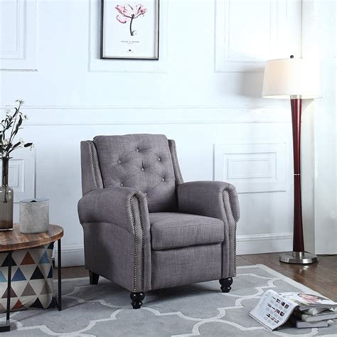 The rolled arms and tight back are elevated details that put a cozy twist on a classic silhouette. AmazonSmile: Classic Tufted Linen Fabric Accent Chair, Living Room Armchair with Nailhe ...