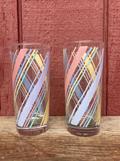 Set Of Two Pastel Stripe Retro 80’s Drinking Glasses Ebay