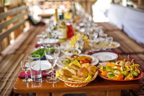 Table Covered With A Rustic Meal Stock Image Everypixel