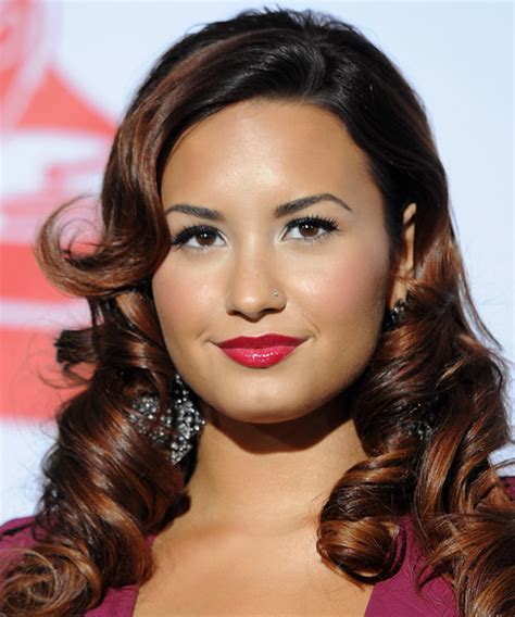 Demi Lovato Long Curly Formal Hairstyle With Side Swept