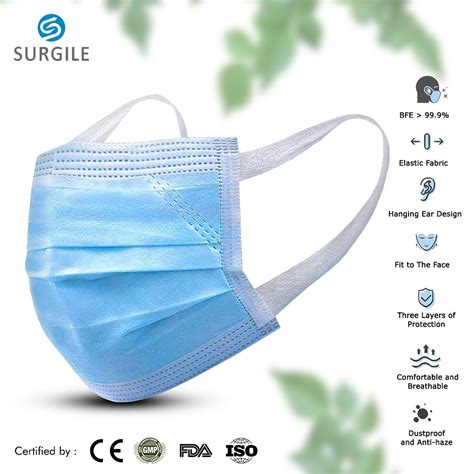 buy surgile 3 layer disposable face mask with more comfortable non woven elastic ear loops