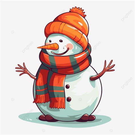 Snowman With Scarf Vector Sticker Clipart Cartoon Snowman With Mittens And Scarf Dressed In Red