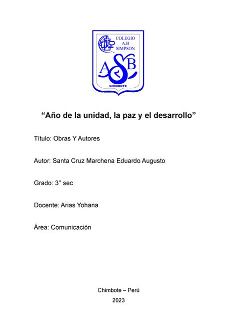 Obras y Autores - Eduardo Santa Cruz - “Año de la unidad, la paz y el