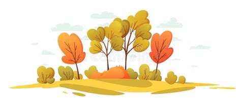 Autumn Nature Landscape With Trees Beautiful Landscape Cartoon