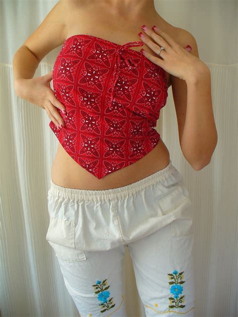 Vintage Red Bandana Top Handkerchief Inspired By Vintageriches