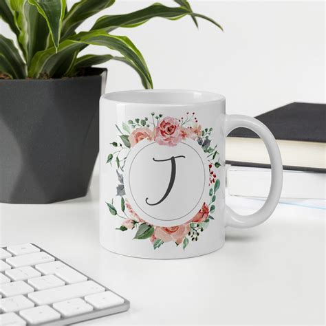 Monogrammed Cup Letter J Initial Mug Personalized Gift Etsy