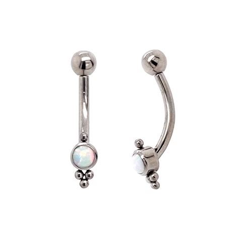threadless curved barbell w gem and 4 bead cluster element body jewelry